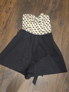 Anthropologie Mauve Terrier Cream Black Strapless Romper Sz 2